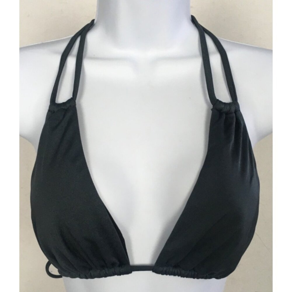 Leith Swimsuit Triangle String Bikini Top Women Size XS Charcoal Gray Padded New